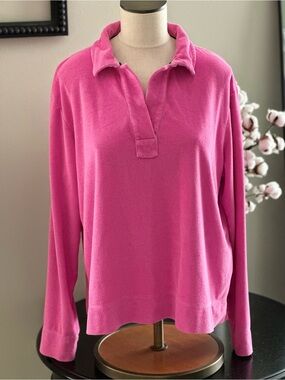 Vineyard Vines Hot Pink Collared Pullover terry cloth Sweatshirt -L